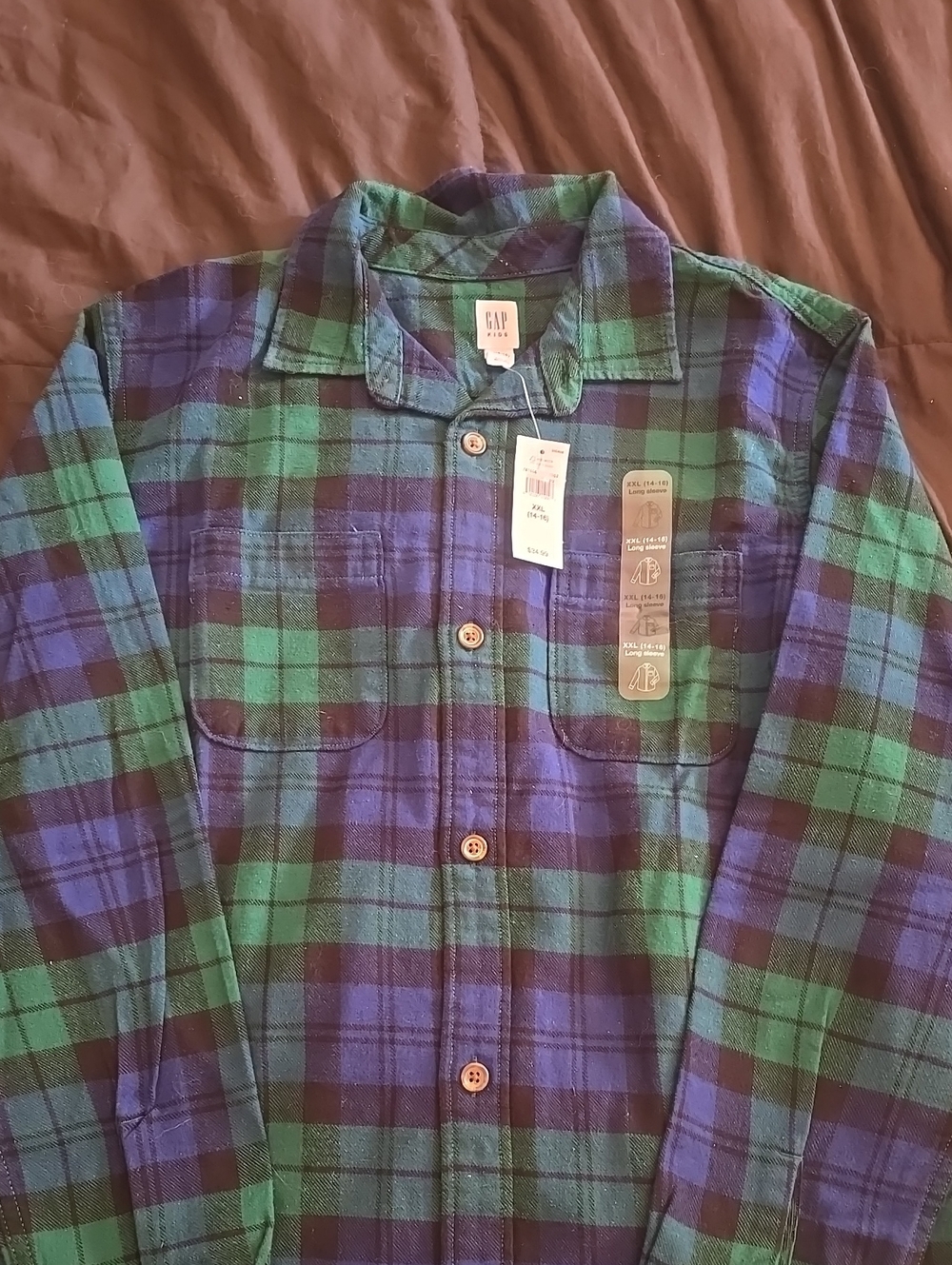 GAP Kids Green & Blue Plaid Button-Down Flannel Shirt XXL 14-16 Boys